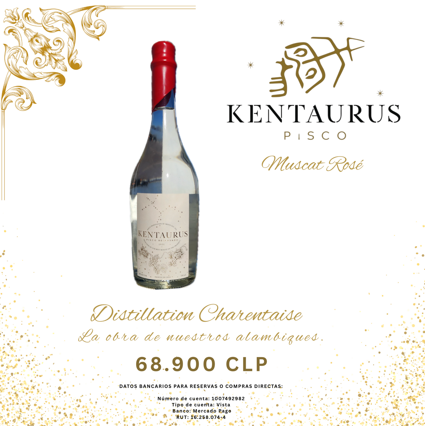 Pisco Kentaurus Muscat Rosé 40ºGL RESERVADO