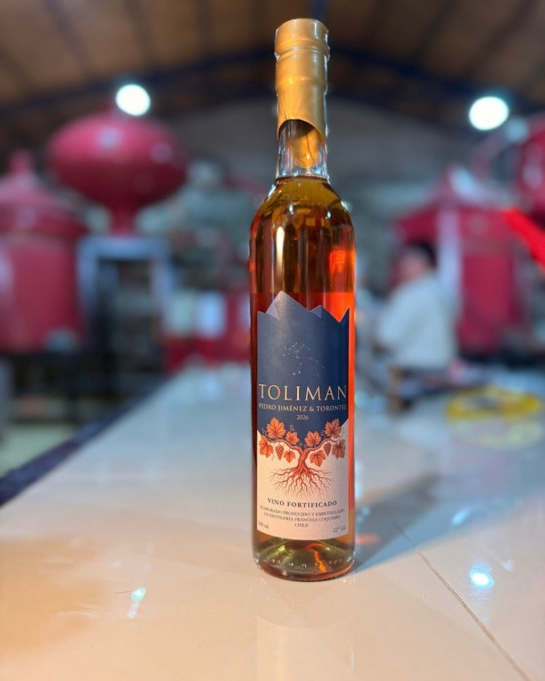 Botella de vino fortificado Toliman, Pedro Jiménez y Torontel 2026, 500 ml, Destilería Francesa Coquimbo